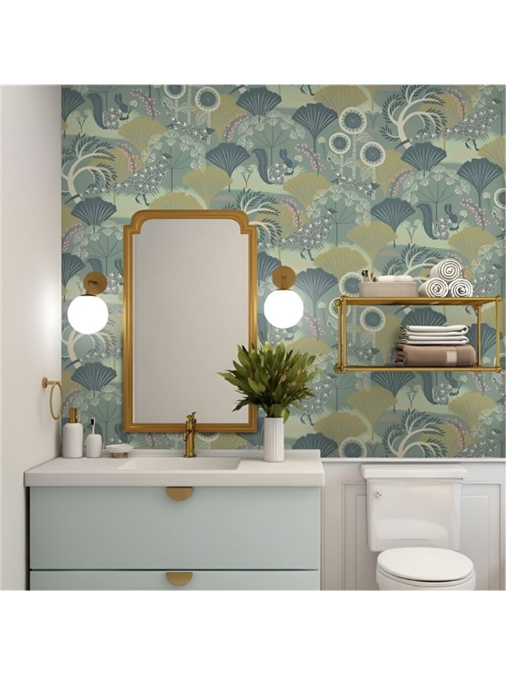 Floral Peel and Stick Wallpaper Green Floral Contact Paper 17.7inch x 118.1inch - Picture 6 of 7